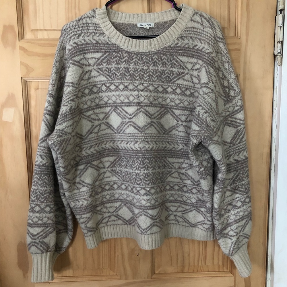 Fair Isle Print Sweater in Light Mauve and Tan Sz M - Picture 1 of 5